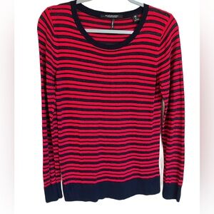 Scotch & Soda Red and Black Striped Crew Neck Sweater w glitter effect